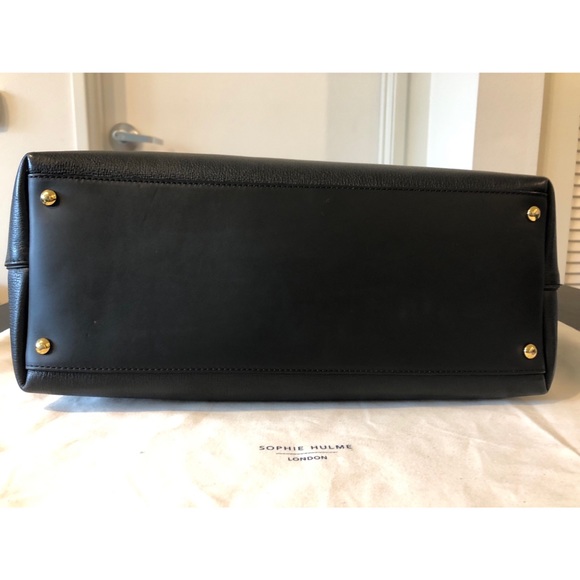 Sophie Hulme Black Leather East West Tote Work Bag - Picture 4 of 8